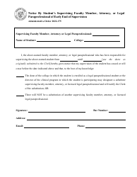 Document preview: Notice by Student's Supervising Faculty Member, Attorney, or Legal Paraprofessional of Early End of Supervision - Arizona