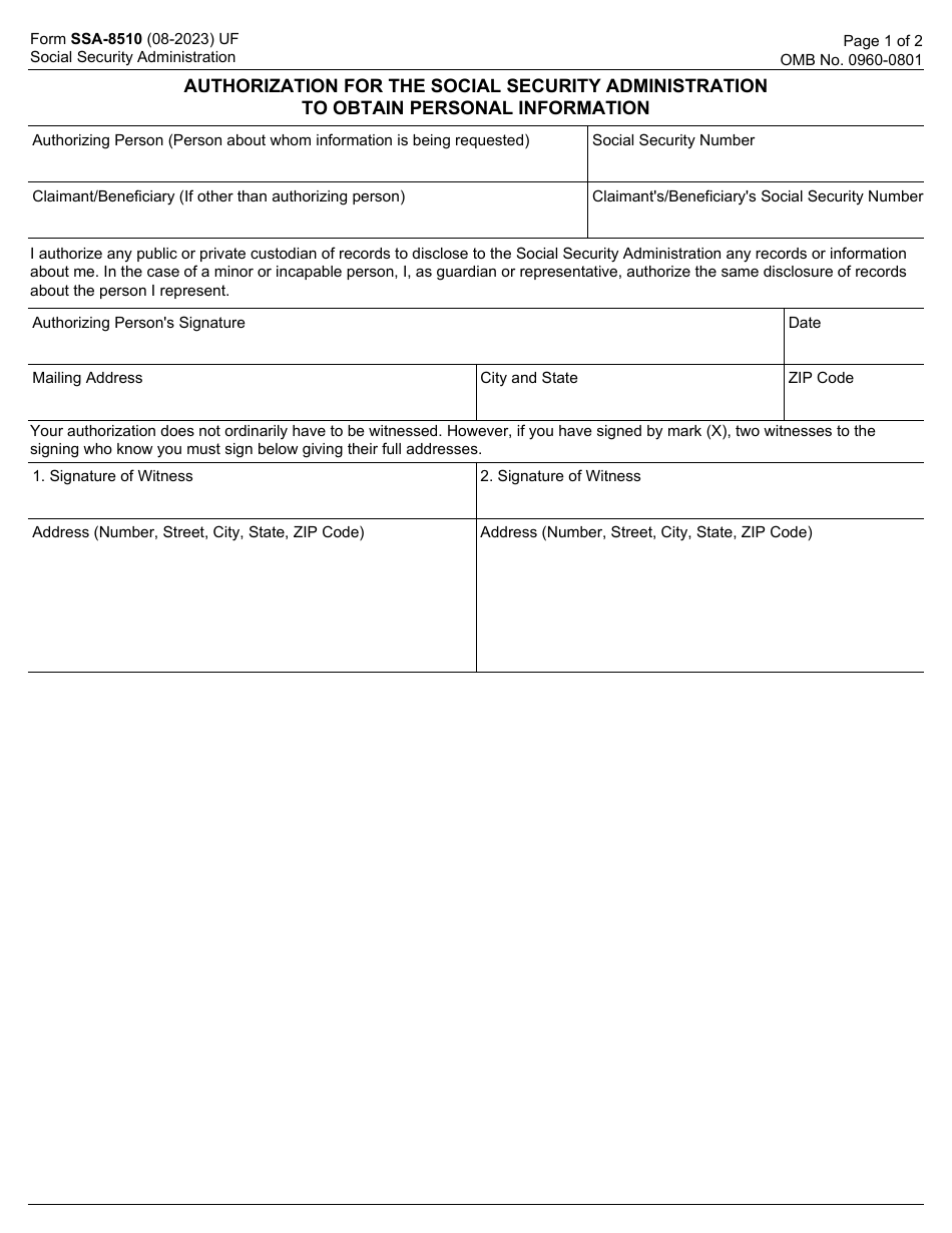 Form SSA-8510 - Fill Out, Sign Online and Download Fillable PDF ...