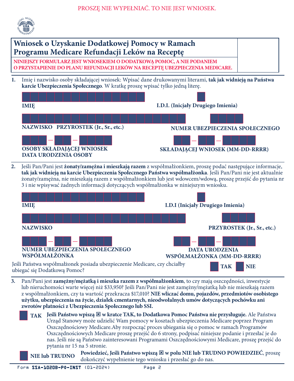 Instructions for Form SSA-1020 Application for Extra Help With Medicare Prescription Drug Plan Costs (Polish), Page 3