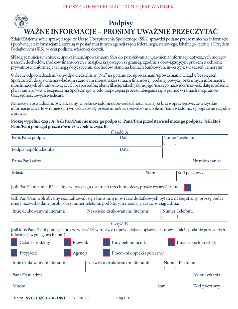 Download instructions for form ssa 1020 application for extra help with