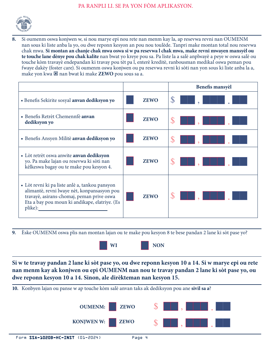 Instructions for Form SSA-1020 Application for Extra Help With Medicare Prescription Drug Plan Costs (Haitian Creole), Page 5