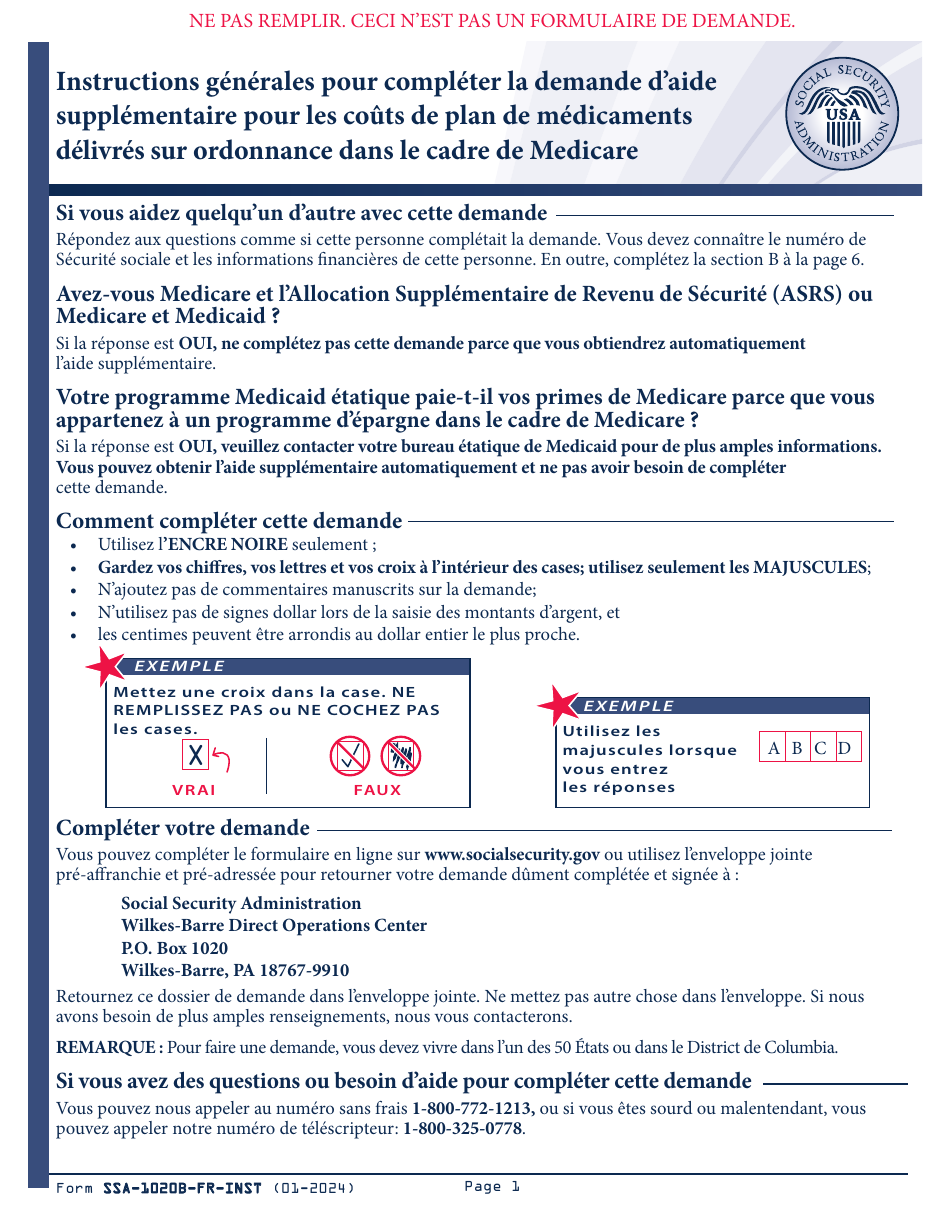 Instructions for Form SSA-1020 Application for Extra Help With Medicare Prescription Drug Plan Costs (French), Page 2