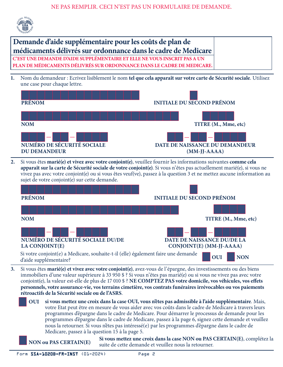 Instructions for Form SSA-1020 Application for Extra Help With Medicare Prescription Drug Plan Costs (French), Page 3