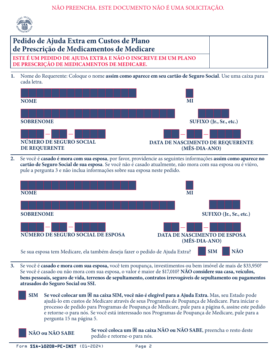 Instructions for Form SSA-1020 Application for Extra Help With Medicare Prescription Drug Plan Costs (Portuguese), Page 3