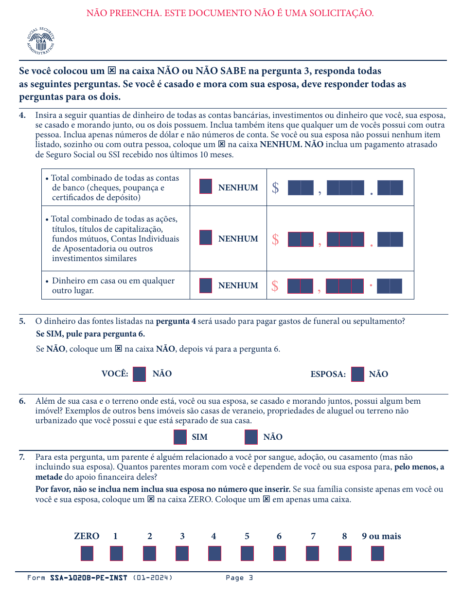 Instructions for Form SSA-1020 Application for Extra Help With Medicare Prescription Drug Plan Costs (Portuguese), Page 4
