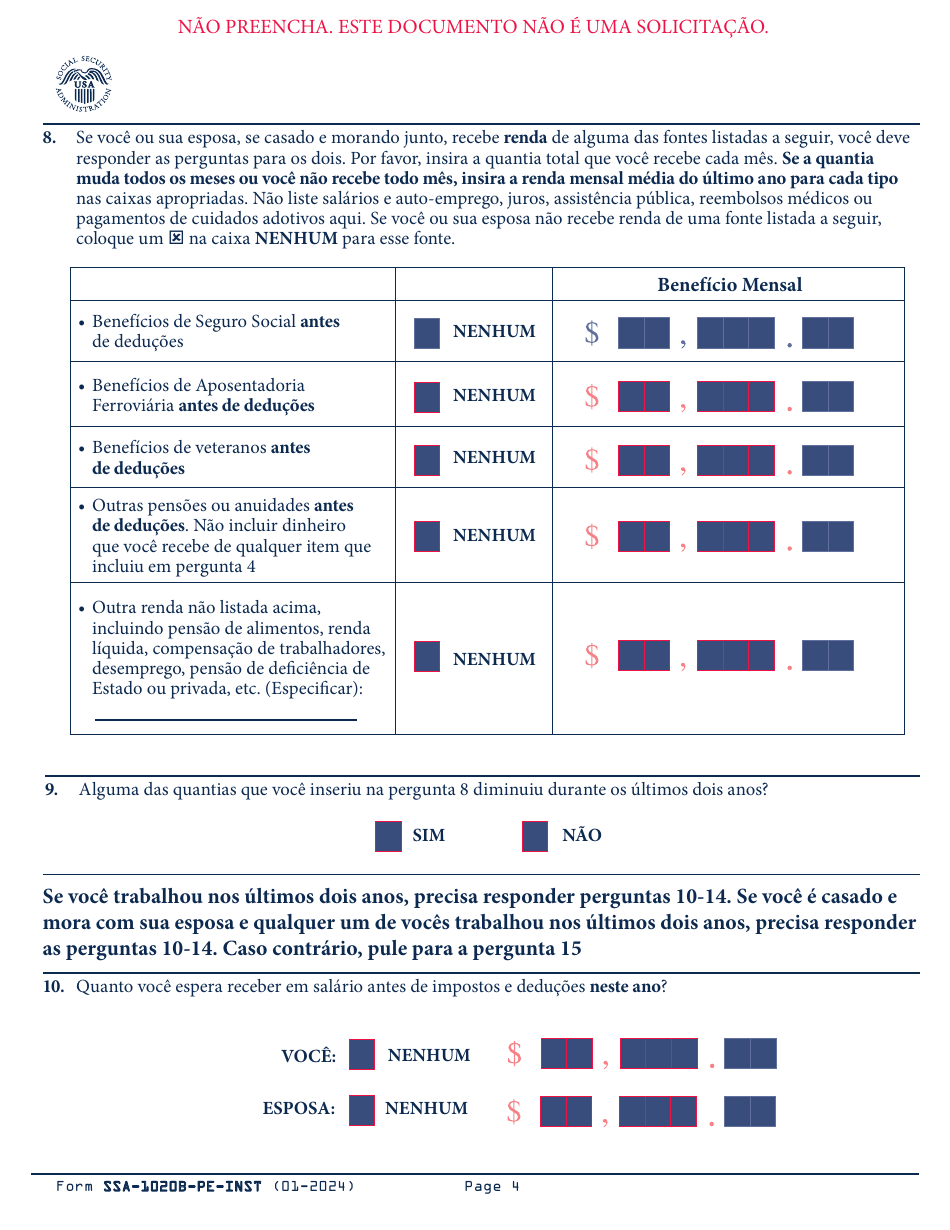 Instructions for Form SSA-1020 Application for Extra Help With Medicare Prescription Drug Plan Costs (Portuguese), Page 5