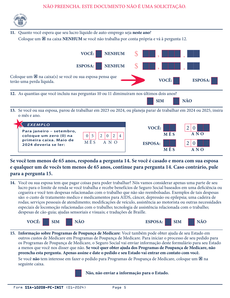 Instructions for Form SSA-1020 Application for Extra Help With Medicare Prescription Drug Plan Costs (Portuguese), Page 6
