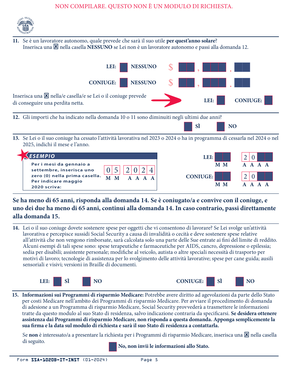 Instructions for Form SSA-1020 Application for Extra Help With Medicare Prescription Drug Plan Costs (Italian), Page 6