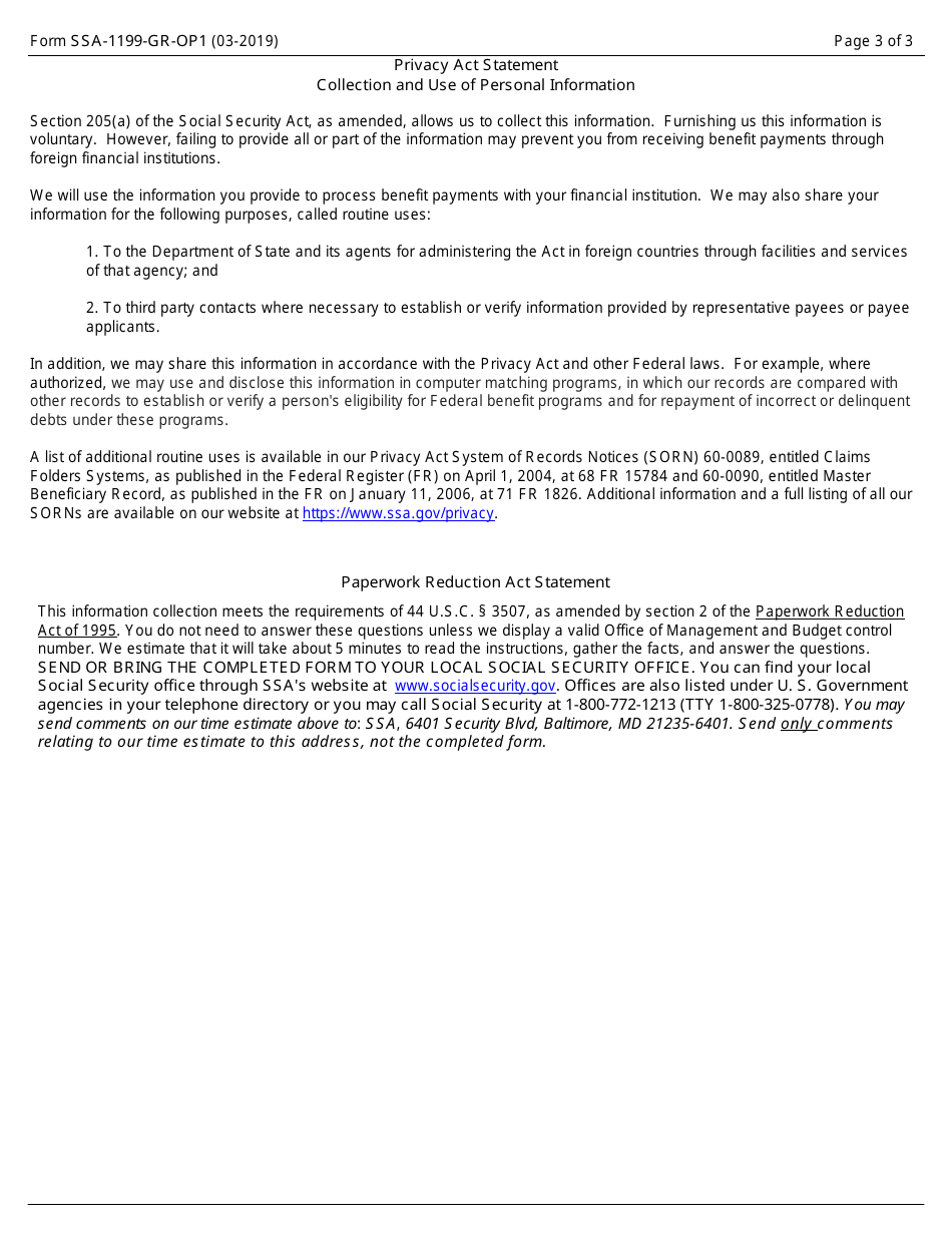 Form SSA-1199-GR-OP1 Direct Deposit Sign-Up Form (Greece), Page 3