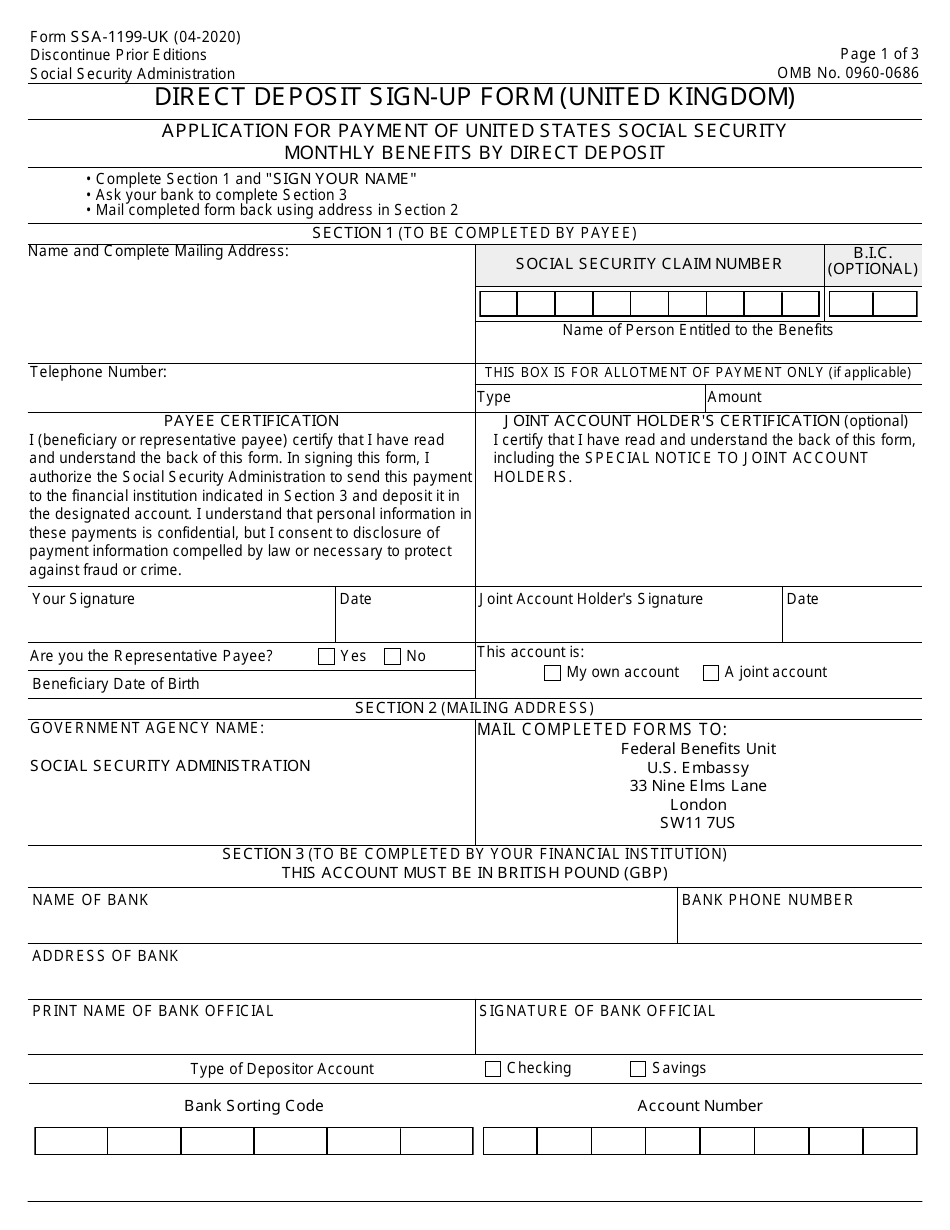 Form SSA-1199-UK - Fill Out, Sign Online and Download Fillable PDF ...