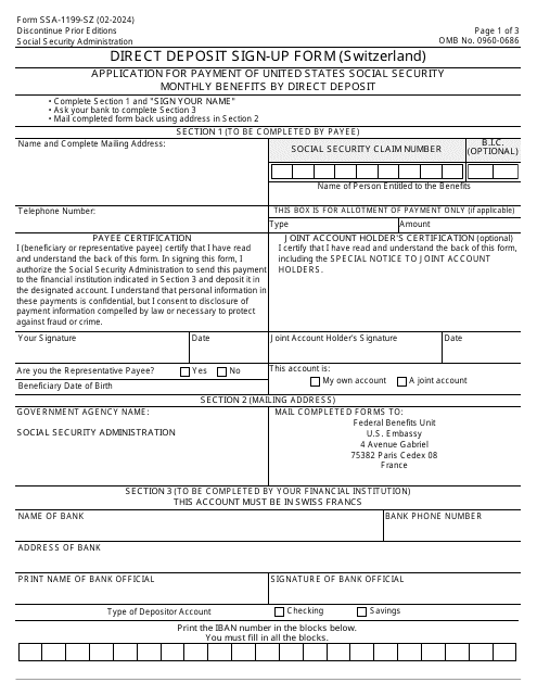 Form SSA-1199-SZ Direct Deposit Sign-Up Form (Switzerland)