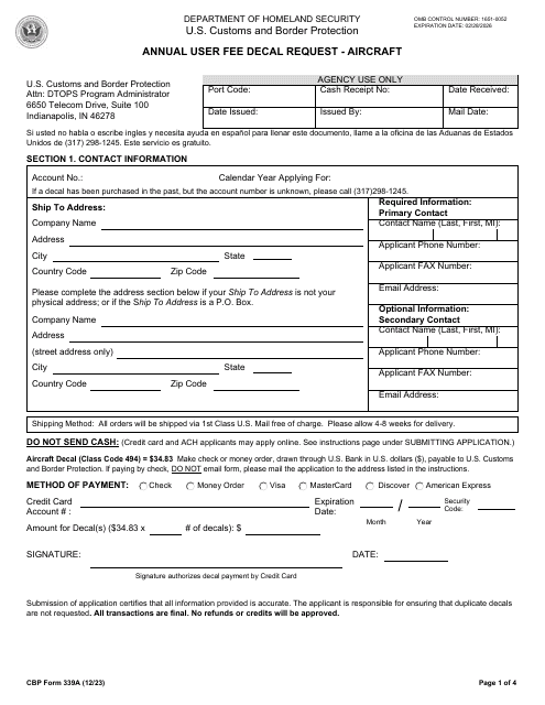CBP Form 339A  Printable Pdf