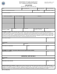 Document preview: CBP Form 3485 Lein Notice