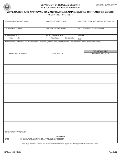 CBP Form 3499  Printable Pdf