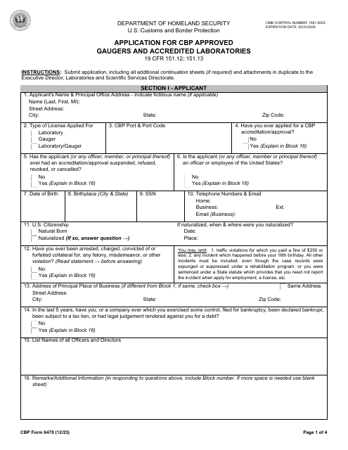 CBP Form 6478  Printable Pdf