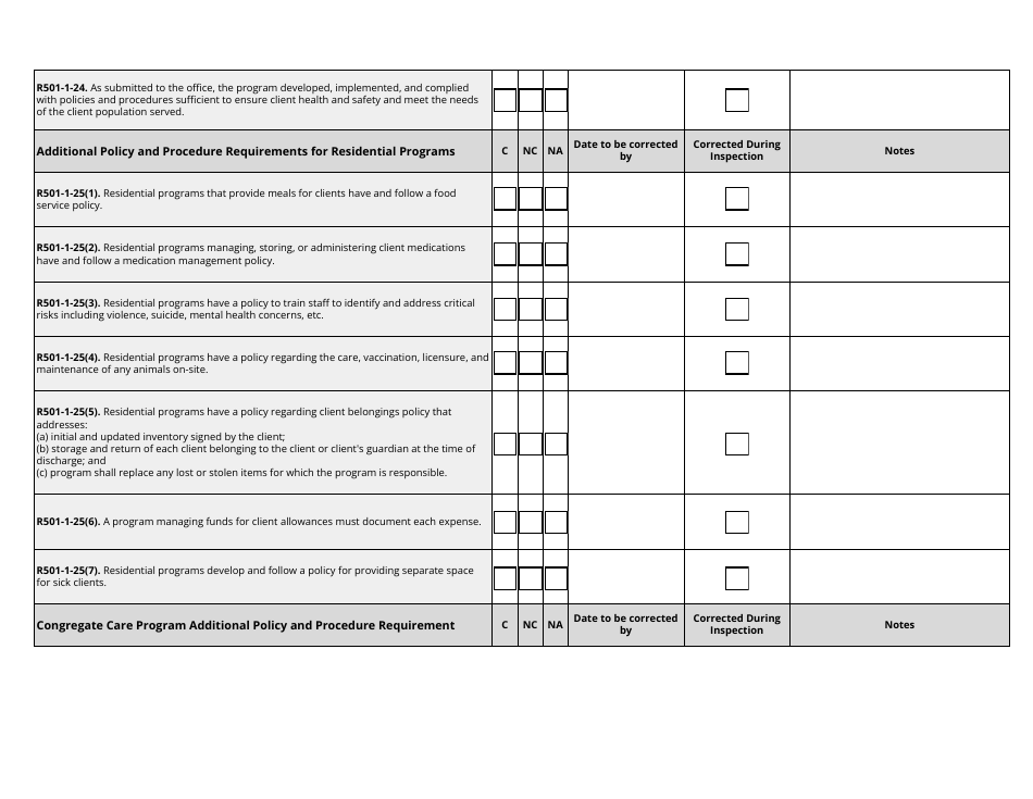 Residential Support Inspection Checklist - Utah, Page 13