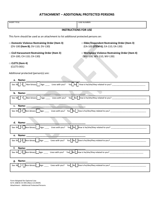 Form SJ-FL-108 (SJ-CV-001)  Printable Pdf
