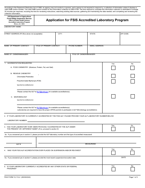 FSIS Form 10,110-2  Printable Pdf