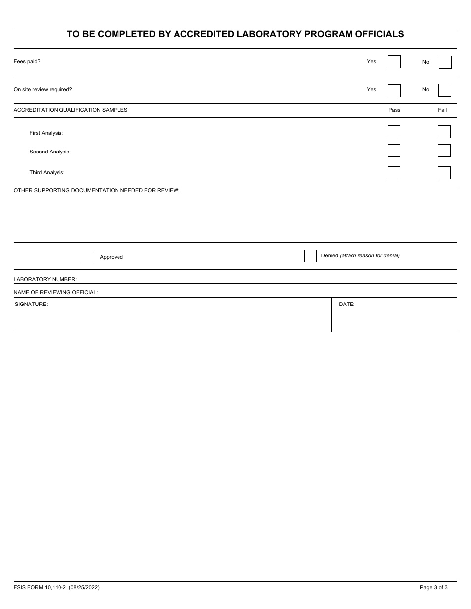 FSIS Form 10,110-2 Application for FSIS Accredited Laboratory Program, Page 3
