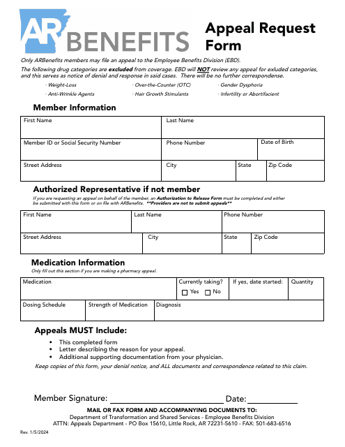 Appeal Request Form - Arkansas Download Pdf