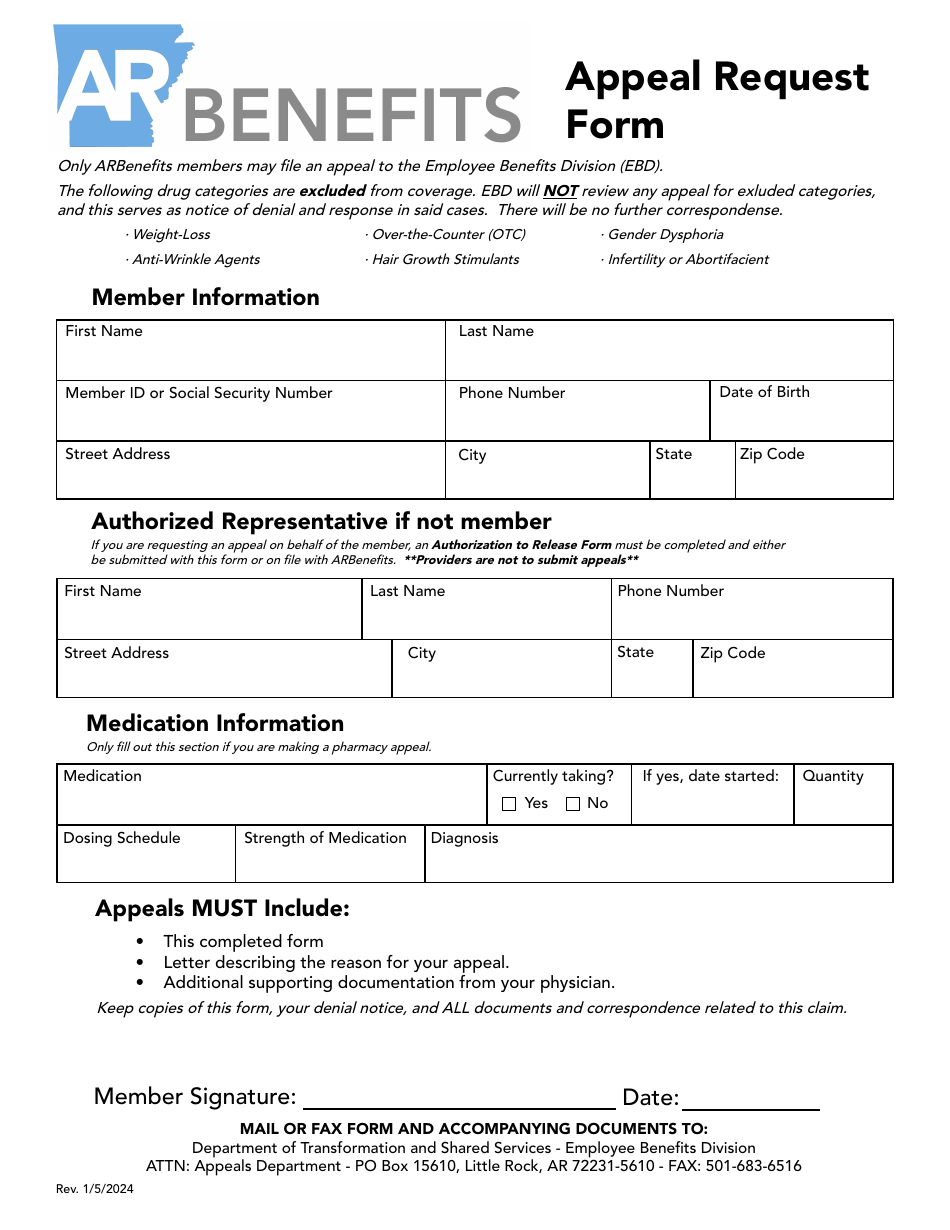 Appeal Request Form - Arkansas, Page 1