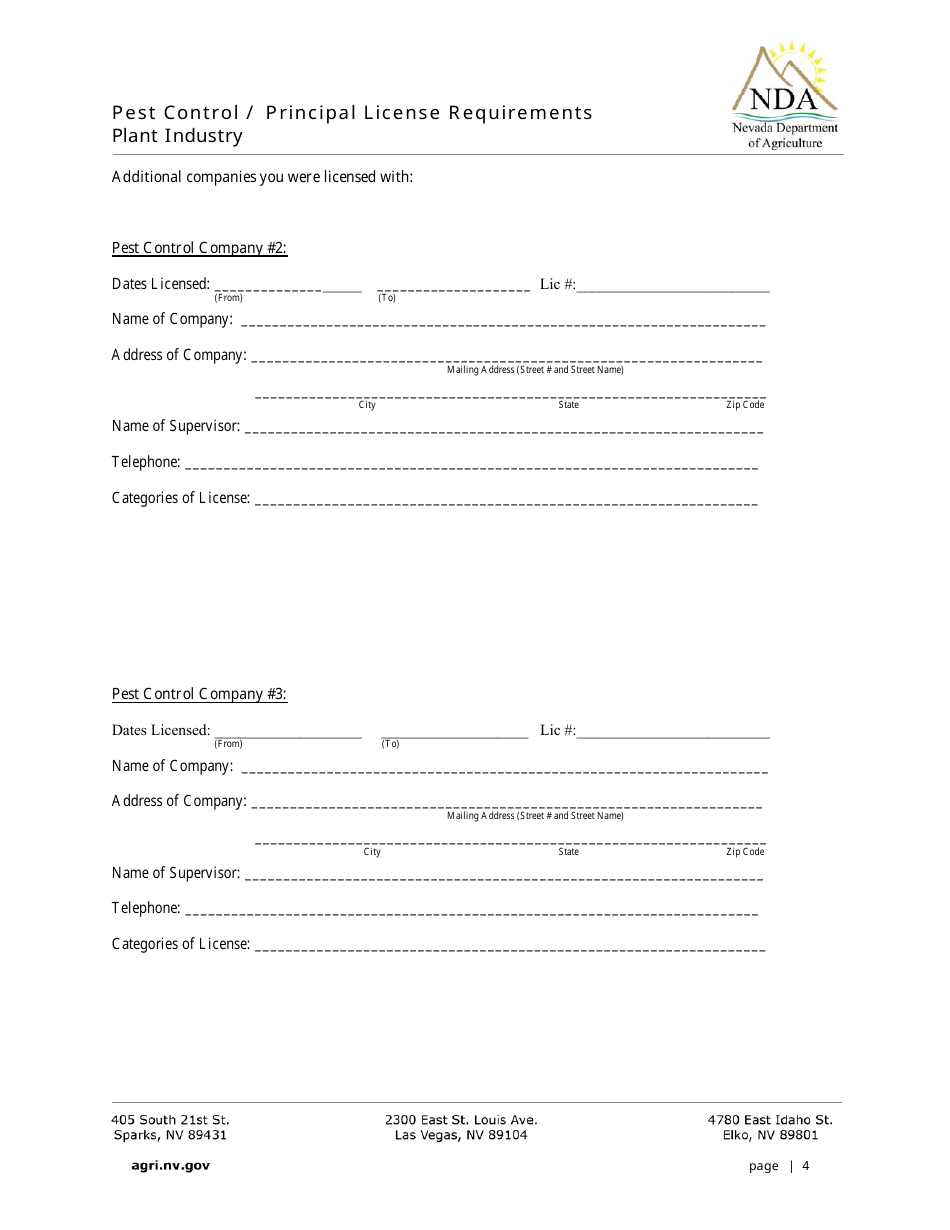 Application for Principal Pest Control License Examination - Nevada, Page 4