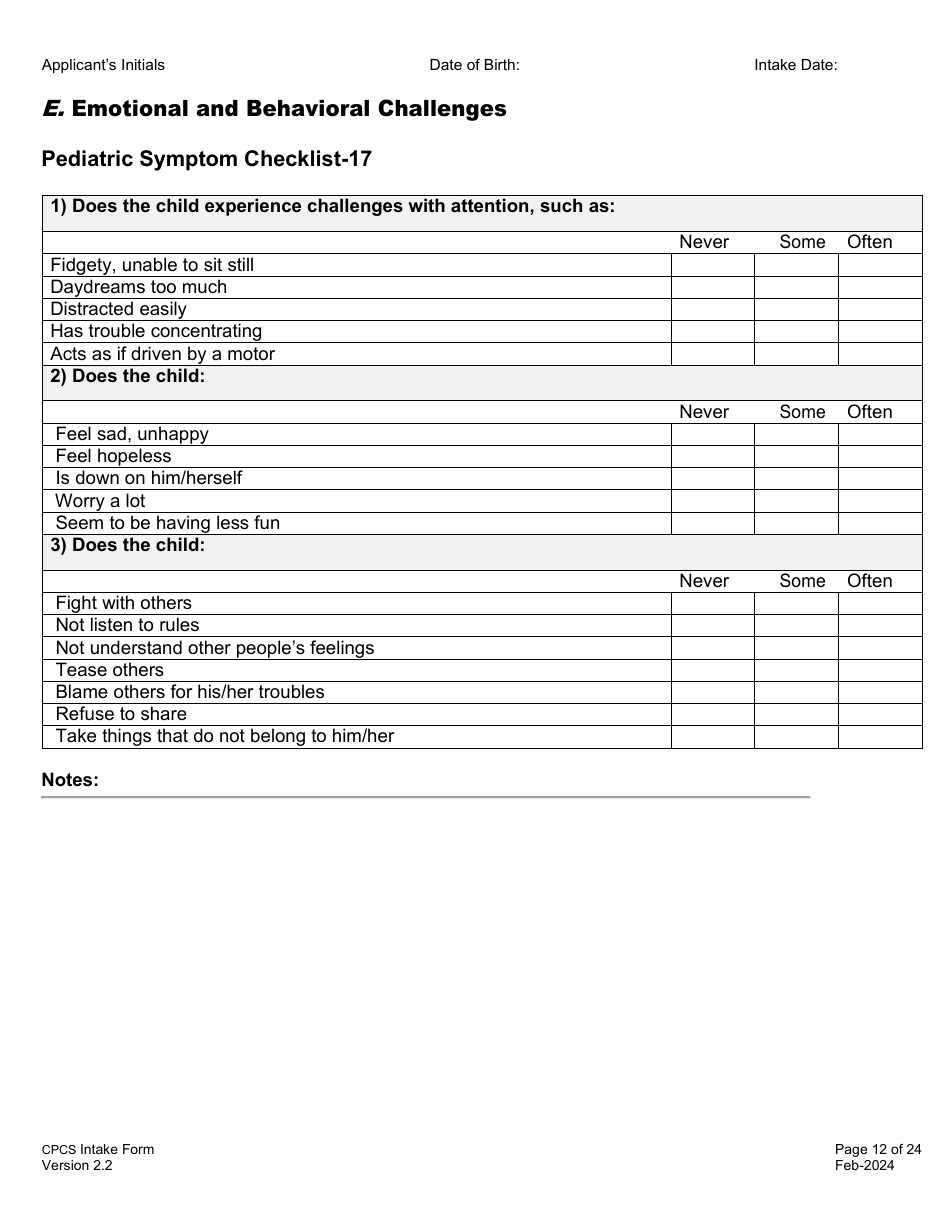 Childrens Personal Care Services Intake Form - Vermont, Page 12