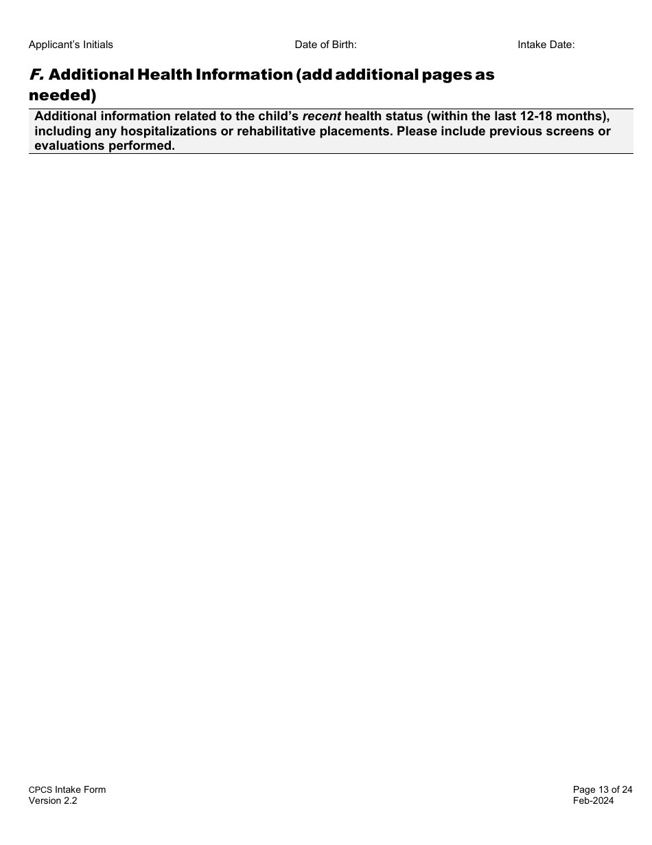 Childrens Personal Care Services Intake Form - Vermont, Page 13