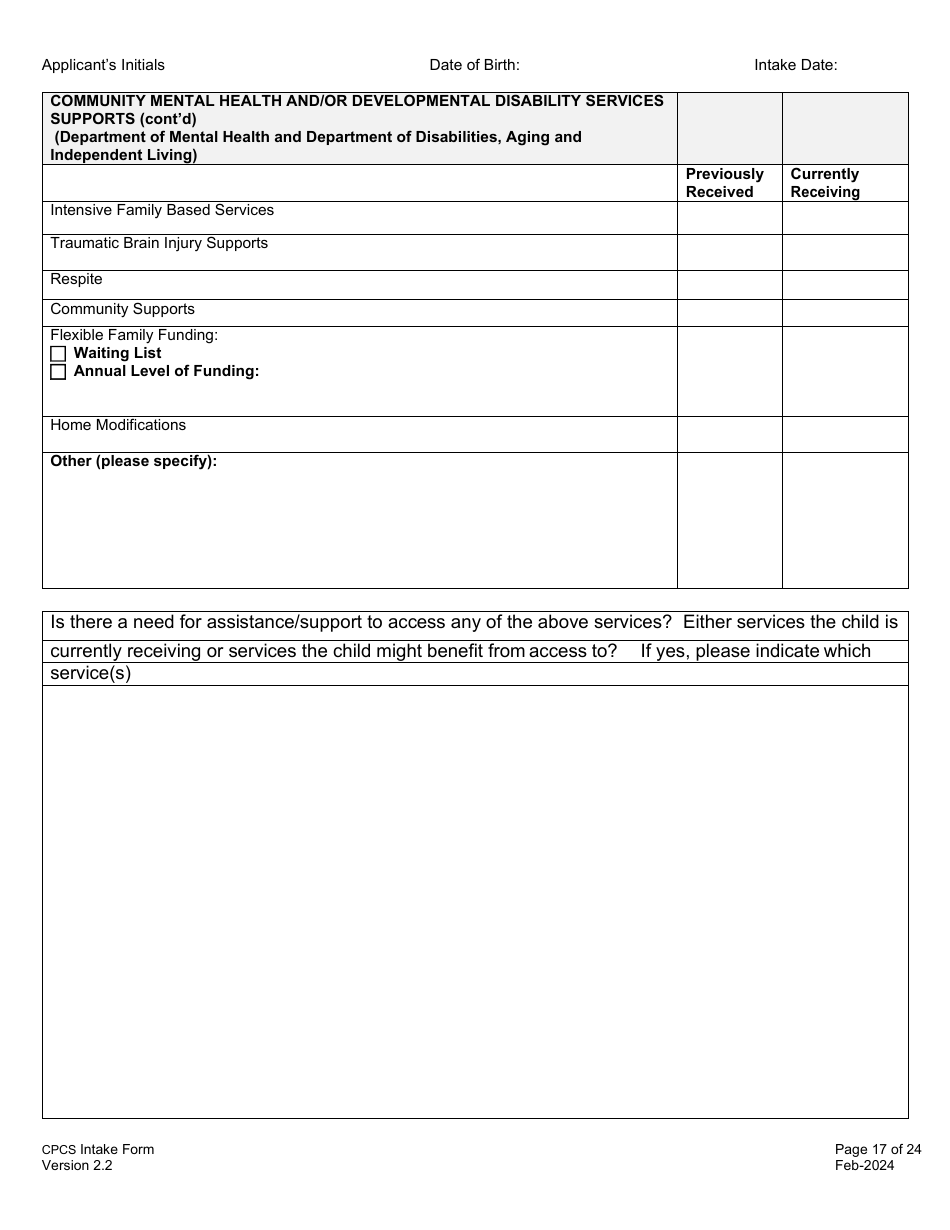 Childrens Personal Care Services Intake Form - Vermont, Page 17