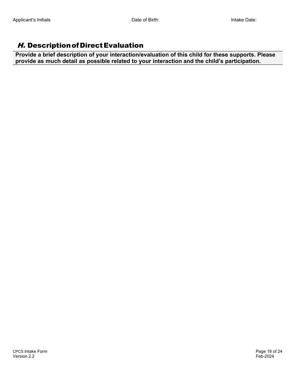 Childrens Personal Care Services Intake Form - Vermont, Page 18