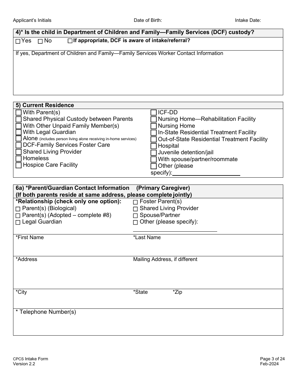 Childrens Personal Care Services Intake Form - Vermont, Page 3