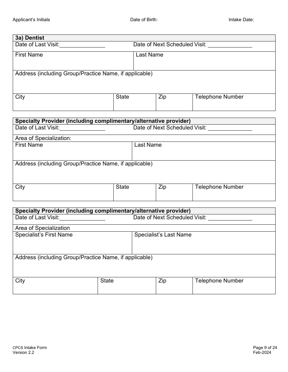 Childrens Personal Care Services Intake Form - Vermont, Page 9