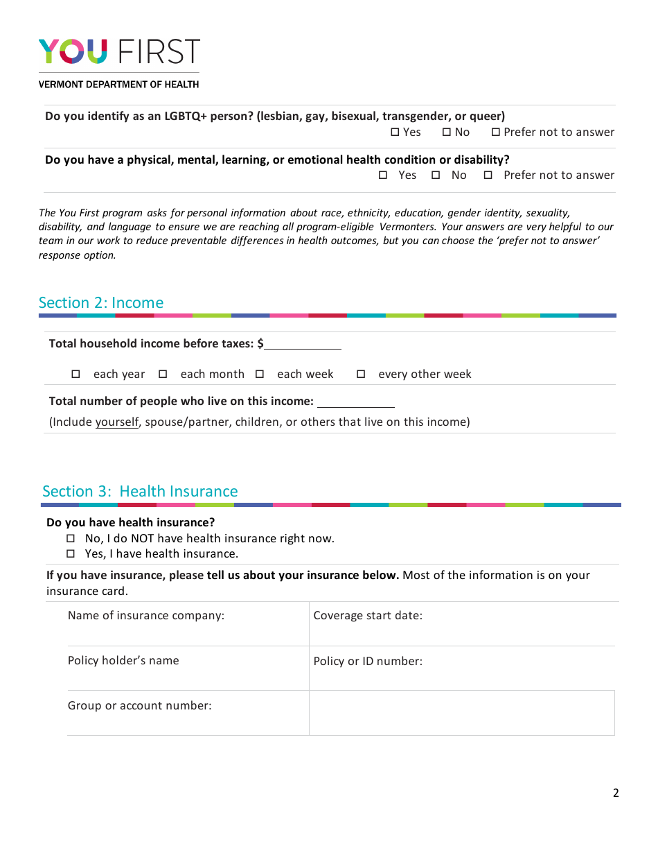 You First Membership Renewal Application - Vermont, Page 2