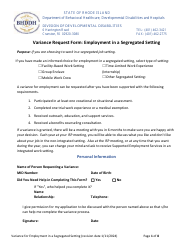 Variance Request Form: Employment in a Segregated Setting - Rhode Island