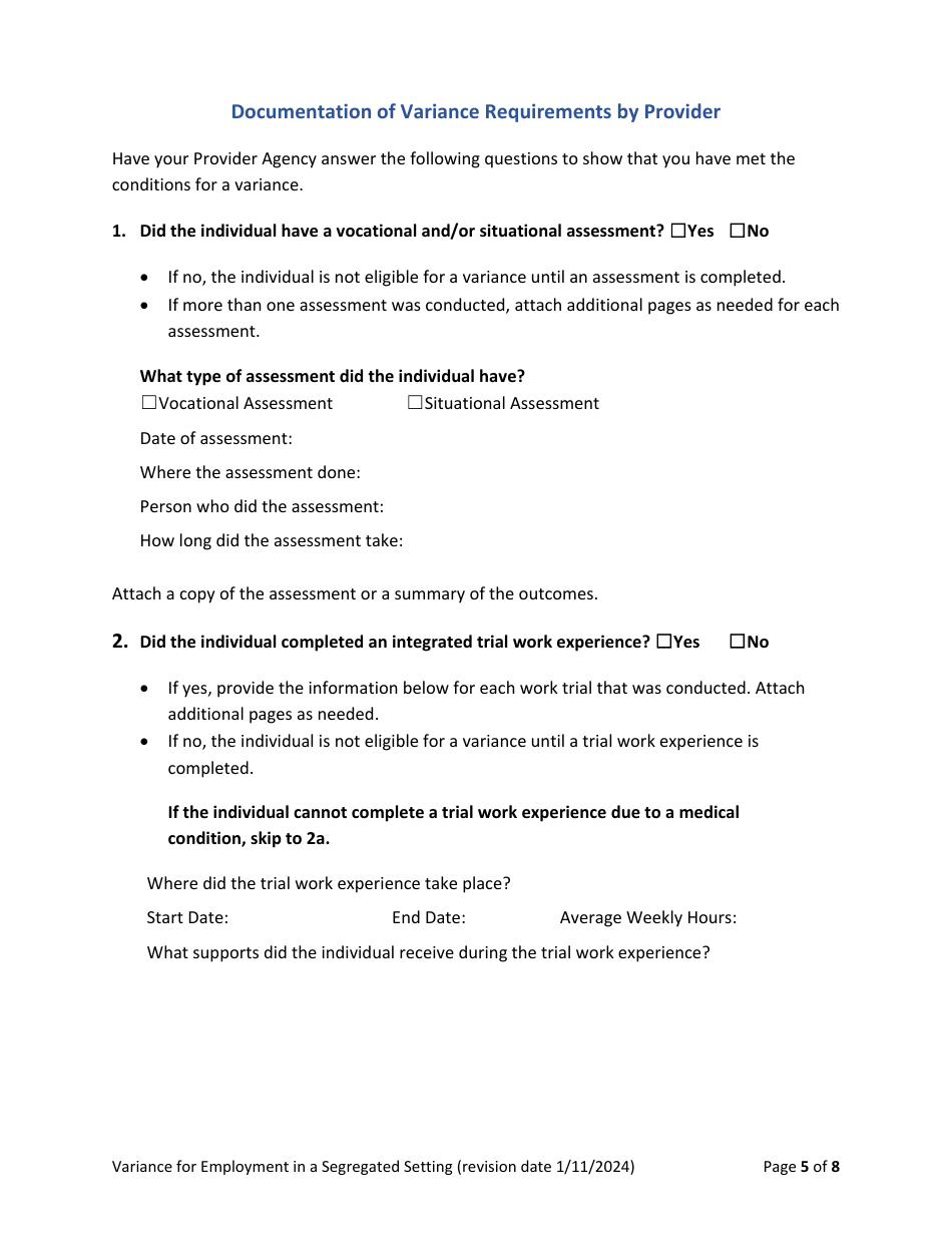 Variance Request Form: Employment in a Segregated Setting - Rhode Island, Page 5