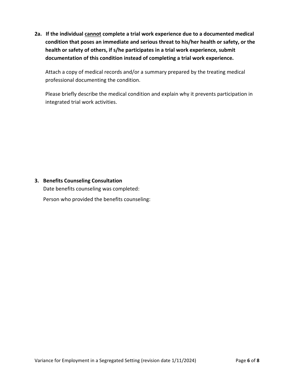 Variance Request Form: Employment in a Segregated Setting - Rhode Island, Page 6