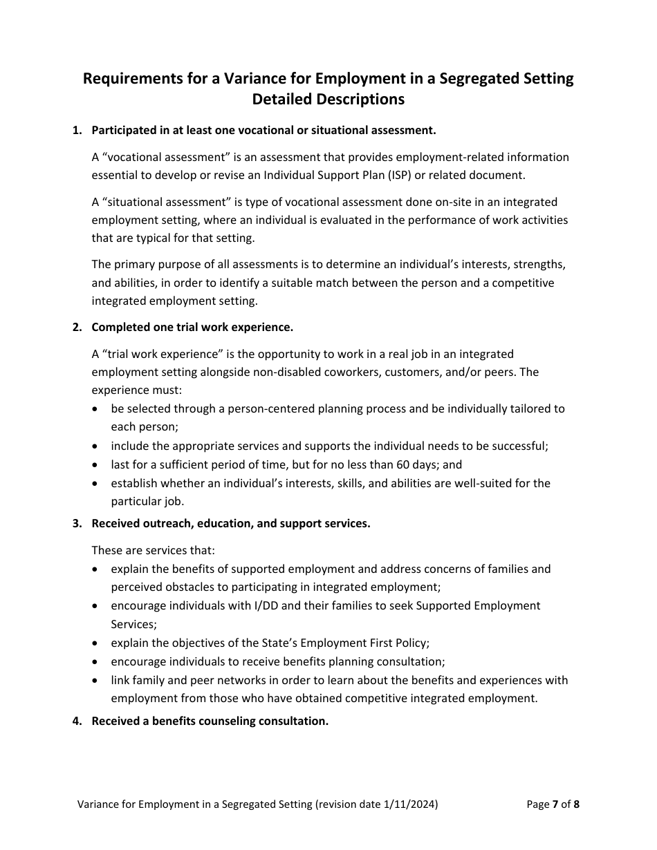 Variance Request Form: Employment in a Segregated Setting - Rhode Island, Page 7