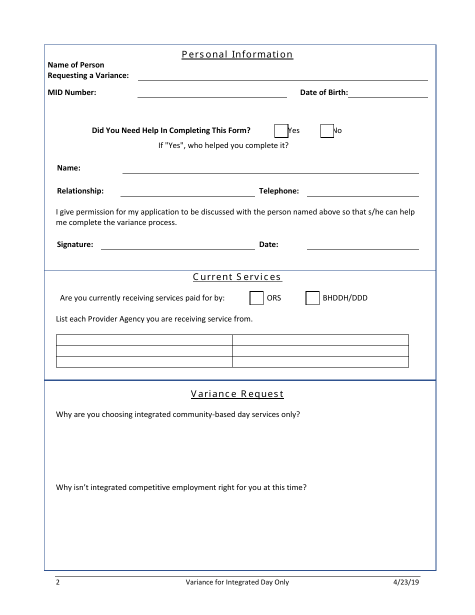 Variance Request Form - Integrated Day-Only Services - Rhode Island, Page 2