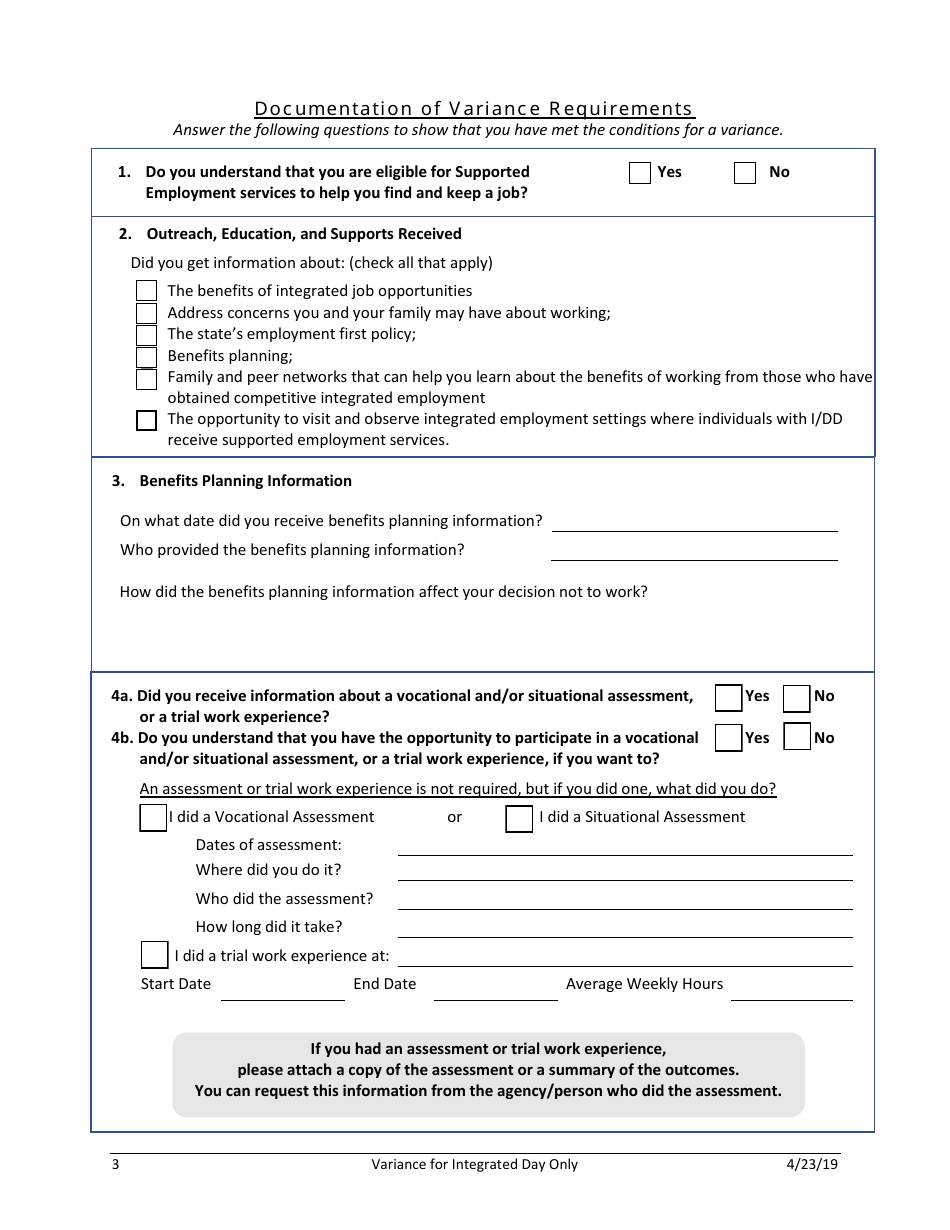 Variance Request Form - Integrated Day-Only Services - Rhode Island, Page 3