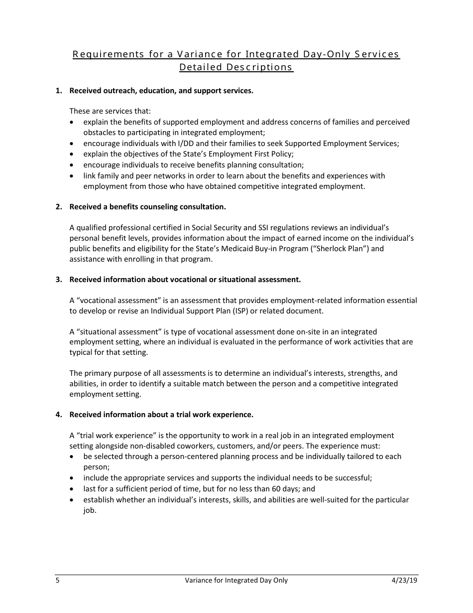 Variance Request Form - Integrated Day-Only Services - Rhode Island, Page 6