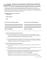 Document preview: Vermont Lead Law Disclosure and IRC Practices Verification Form for Residential Rental Property Real Estate Transactions - Vermont