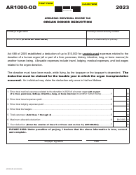Document preview: Form AR1000-OD Organ Donor Deduction - Arkansas, 2023