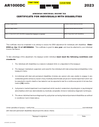 Document preview: Form AR1000DC Certificate for Individuals With Disabilities - Arkansas, 2023