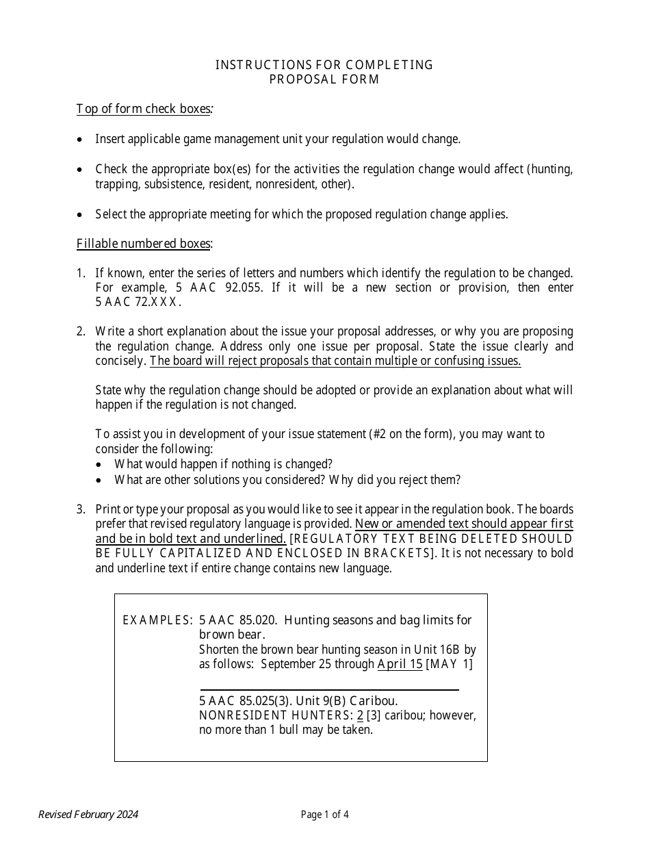 Regulation Proposal Form - Alaska, Page 1