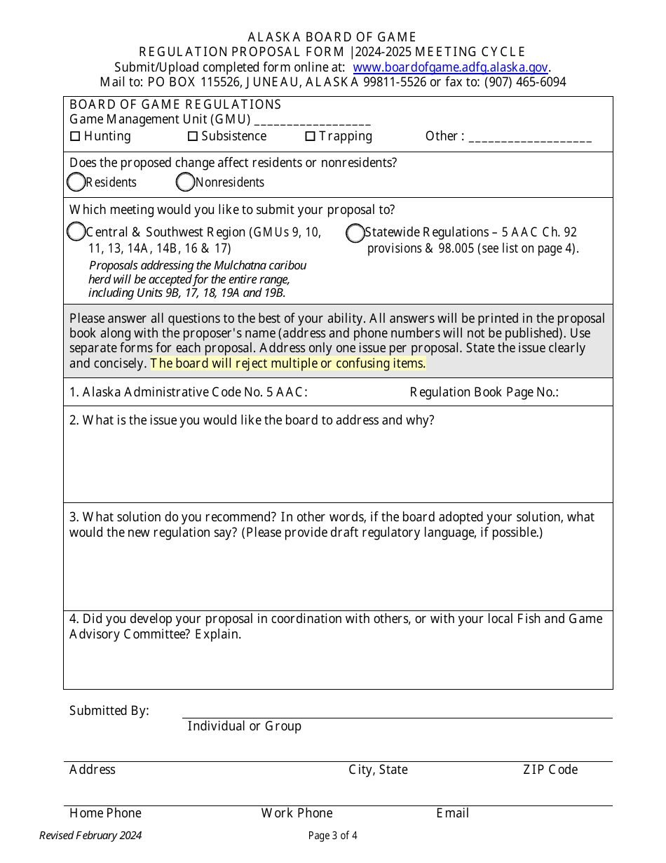 Regulation Proposal Form - Alaska, Page 3