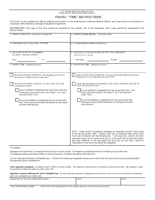 FSIS Form 4550-3 Travel Time Instructions