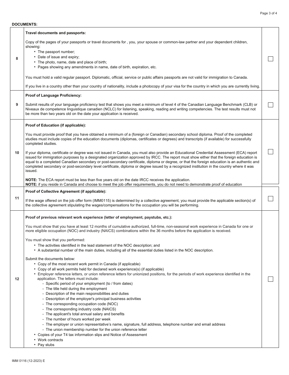 Form IMM0116 Document Checklist - Agri-Food Pilot - Canada, Page 3