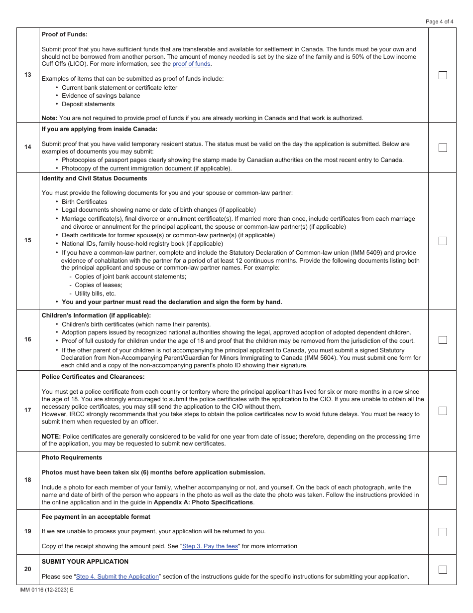 Form IMM0116 Document Checklist - Agri-Food Pilot - Canada, Page 4
