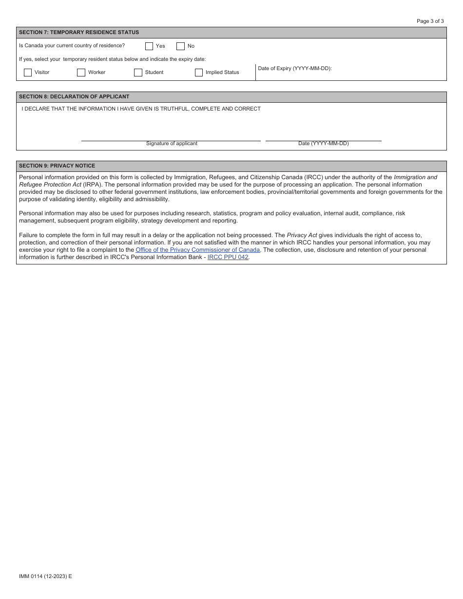 Form IMM0114 Schedule 1 Agri-Food Pilot - Canada, Page 3
