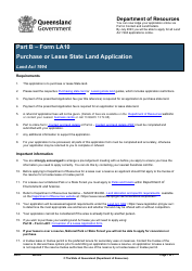 Document preview: Form LA10 Part B Purchase or Lease State Land Application - Queensland, Australia